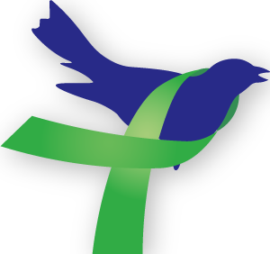 Bluebird with Green awareness ribbon around it
