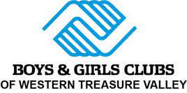 Blue hands holding each other, boys and girls club of western treasure valley